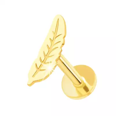 14K sárga arany áll és ajak piercing  - labret madártollal