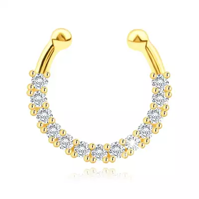 14K sárga arany piercing - nyitott kör, egy sor átlátszó cirkónia