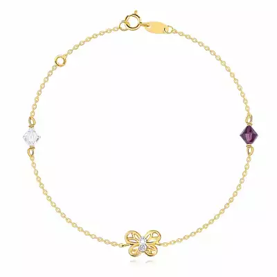 Kombinált 14K arany pillangó karkötő Swarovski kristályokkal