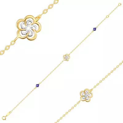 585 Kombinált arany karkötő - kétszínű virág, lila színű Swarovski kristályok
