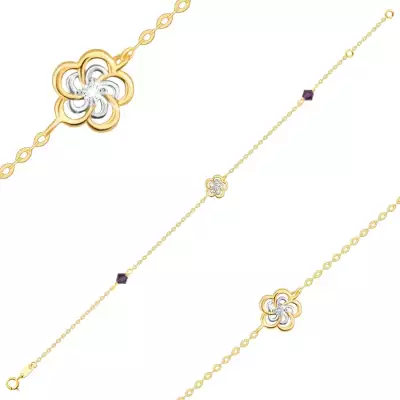 585 Kombinált arany karkötő - kétszínű virág, ametiszt színű Swarovski kristályok