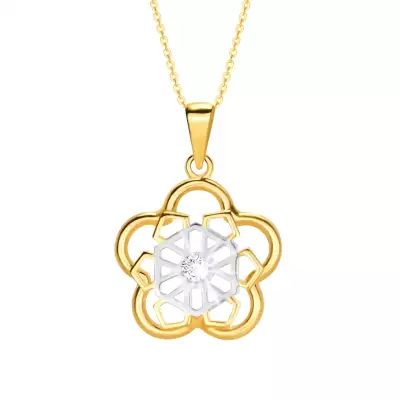 585 Arany nyaklánc - egy fonott virág, egy átlátszó cirkónia