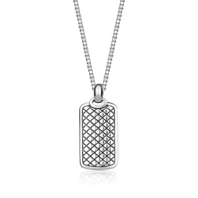 925 ezüst nyaklánc - téglalap alakú dögcédula, négyzet alakú mintával, homárkaromzárral