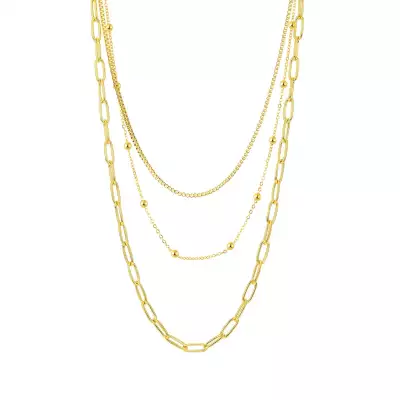 Arany színű acél nyaklánc – hármas lánc, kisebb-nagyobb ovális láncszemek, szögletes láncszemek