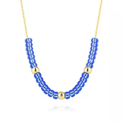 9K sárga arany nyaklánc - arany gyöngyök, kék kövek