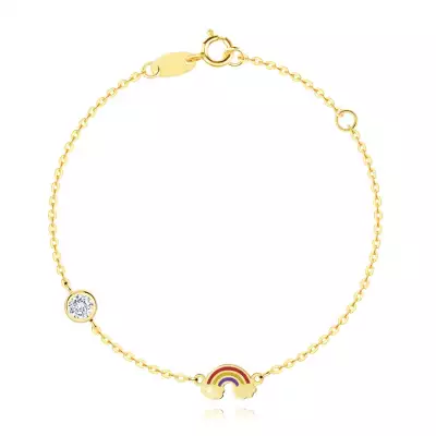 585 Sárga arany gyermek karkötő - színes szivárvány, felhők, átlátszó cirkóniák