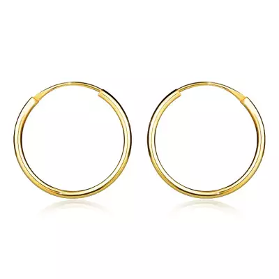 14K sárga arany fülbevaló - egyszerű, sima karika, 15 mm