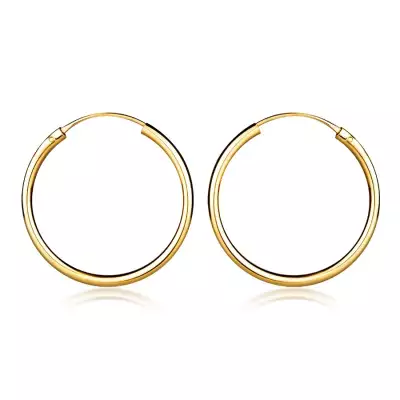14K sárga arany fülbevaló - egyszerű, sima karika, 20 mm