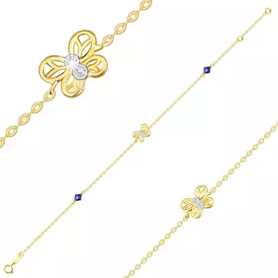 585 Kombinált arany karkötő – kétszínű pillangó, lila Swarovski kristályok