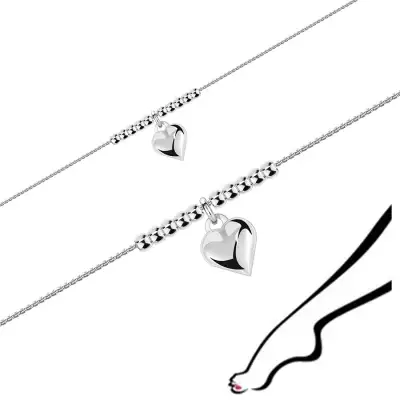 925 ezüst bokalánc - domború szív, sima gyöngyök, sűrű láncszemek