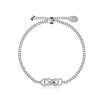 Állítható 925 ezüst karkötő - összefonódó sima és cirkóniás végtelen szimbólummal