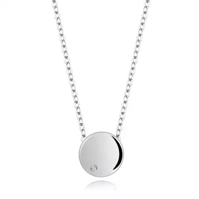 925 ezüst nyaklánc  - lapos, fényes korong átlátszó briliánsokkal