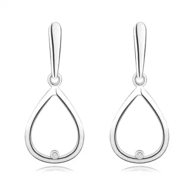 925 ezüst gyémánt fülbevaló - kerek briliáns, könnycsepp körvonal, stekkerzár