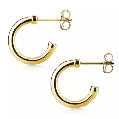14K sárga arany fülbevaló - sima nyitott karika, 13 mm