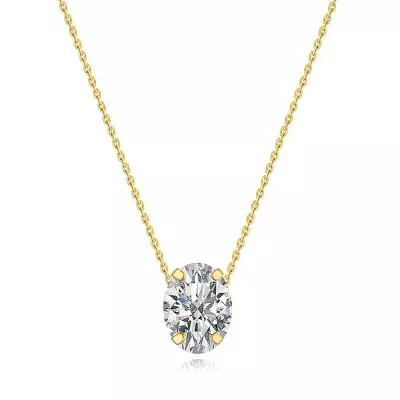 9K sárga arany nyaklánc - átlátszó ovális cirkónia, vékony láncon