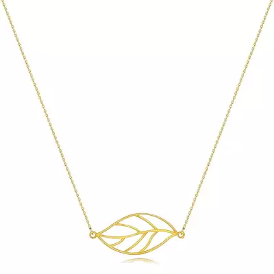 375 sárga arany nyaklánc - faragott levél motívum, vékony láncon