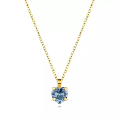 375 sárga arany nyaklánc - világoskék cirkónia szív, finom láncon