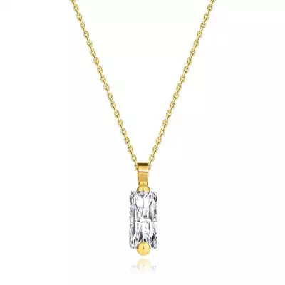 585 sárga arany nyaklánc - téglalap alakú cirkónia átlátszó kivitelben