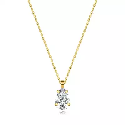 14K sárga arany nyaklánc  - átlátszó cirkónia könnycsepp, vékony láncon