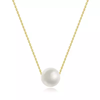 14K sárga arany nyaklánc - fehér édesvízi gyöngy, finom láncon