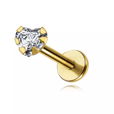 14K arany labret ajakhoz és állhoz - átlátszó cirkónia szívvel