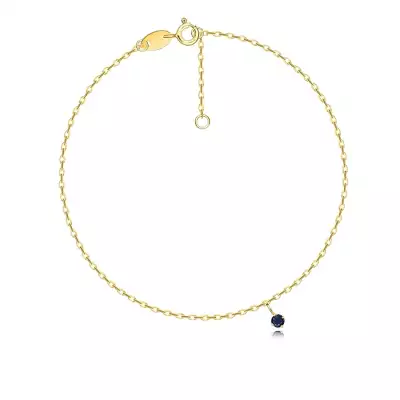 375 sárga arany karkötő - kerek kék kő, ovális láncszemekkel