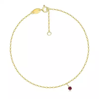 585 sárga arany karkötő - kerek piros kő, ovális láncszemekkel