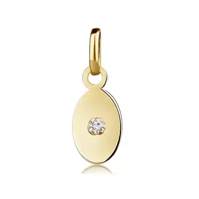 375 sárga arany medál - lapos ovális, átlátszó cirkóniával a közepén