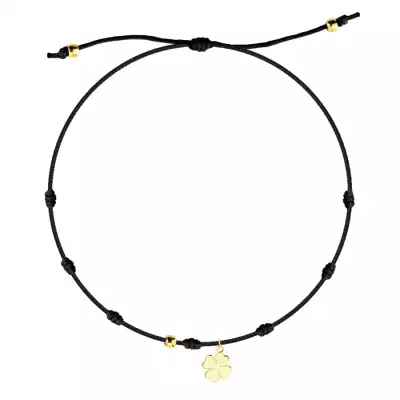 Állítható karkötő 585 arany medállal - négylevelű lóhere, fekete zsinóron