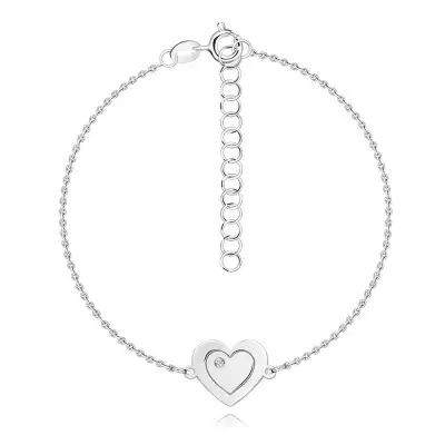 925 ezüst karkötő - lapos szív vésett szívvel, átlátszó gyémánttal