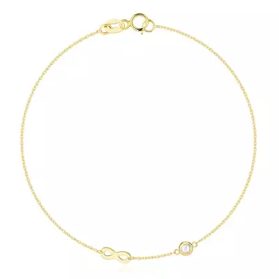 14K sárga arany karkötő - fényes végtelen szimbólum, átlátszó cirkónia 