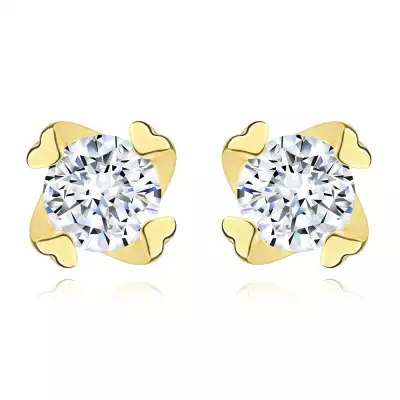  585 sárga arany fülbevaló - kerek cirkónia, szív alakú fogakkal 