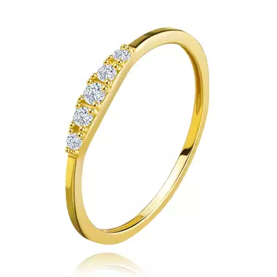 9K sárga arany gyűrű - magasított cirkóniák vonala, vékony vállakkal - Nagyság_ 60