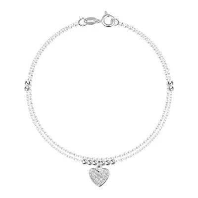 925 ezüst dupla karkötő - szív átlátszó cirkóniákkal, gyöngyökkel