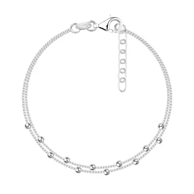 925 ezüst karkötő - fényes golyók, dupla lánccal