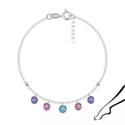 Bokalánc 925 ezüstből - kék, levendula színű és rózsaszín cirkónia