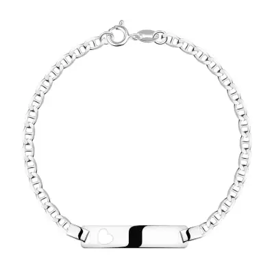 925 ezüst gyerek karkötő - lekerekített téglalap alakú csík, szív kivágással