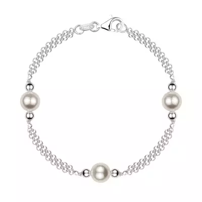 925 ezüst karkötő - dupla lánc, gyöngyök, szintetikus gyöngy