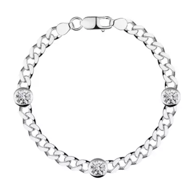 925 ezüst karkötő - három kör cirkónia, szélesebb lánccal