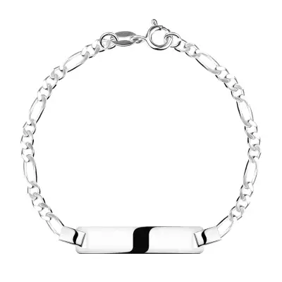 925 ezüst karkötő - lekerekített téglalap alakú lemez, Figaro lánc