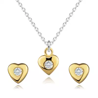 925 ezüst szett - nyaklánc és fülbevaló, arany színű szív cirkóniával