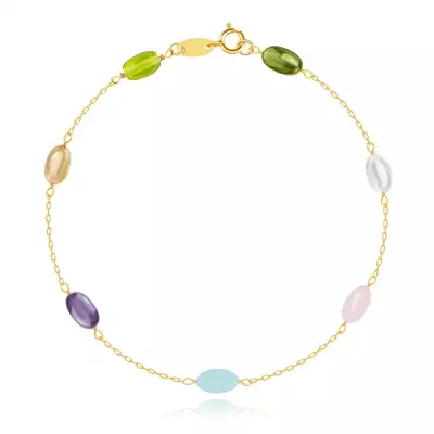 9K sárga arany karkötő - színes szintetikus, ovális, terbium és cirkónia