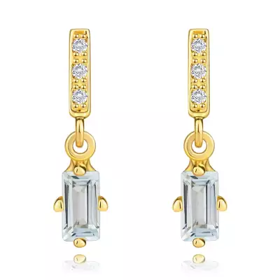 585 sárga arany fülbevaló - csík cirkóniákkal, természetes kék topáz