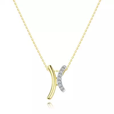 585 kombinált arany nyaklánc  – egymással ellentétes ívek, hét gyémánttal