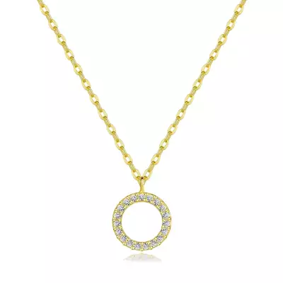 925 ezüst nyaklánc - kör átlátszó cirkóniákkal, arany színben