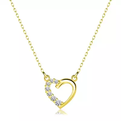 925 ezüst nyaklánc arany színben - szív átlátszó cirkóniákkal