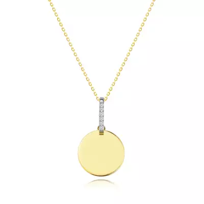 14K kombinált arany nyaklánc - lapos korong, briliánsokkal