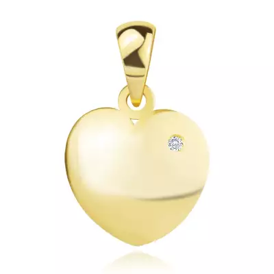 9K sárga arany medál - domború szív kerek briliánssal
