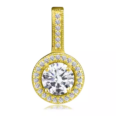 925 ezüst medál - átlátszó cirkónia cirkóniás kör kontúrban, arany színben