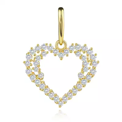 9K sárga arany medál - szív körvonal átlátszó cirkóniákkal, dupla ívvel